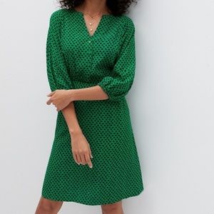Green and Navy  print dress w/ puff sleeves by BP